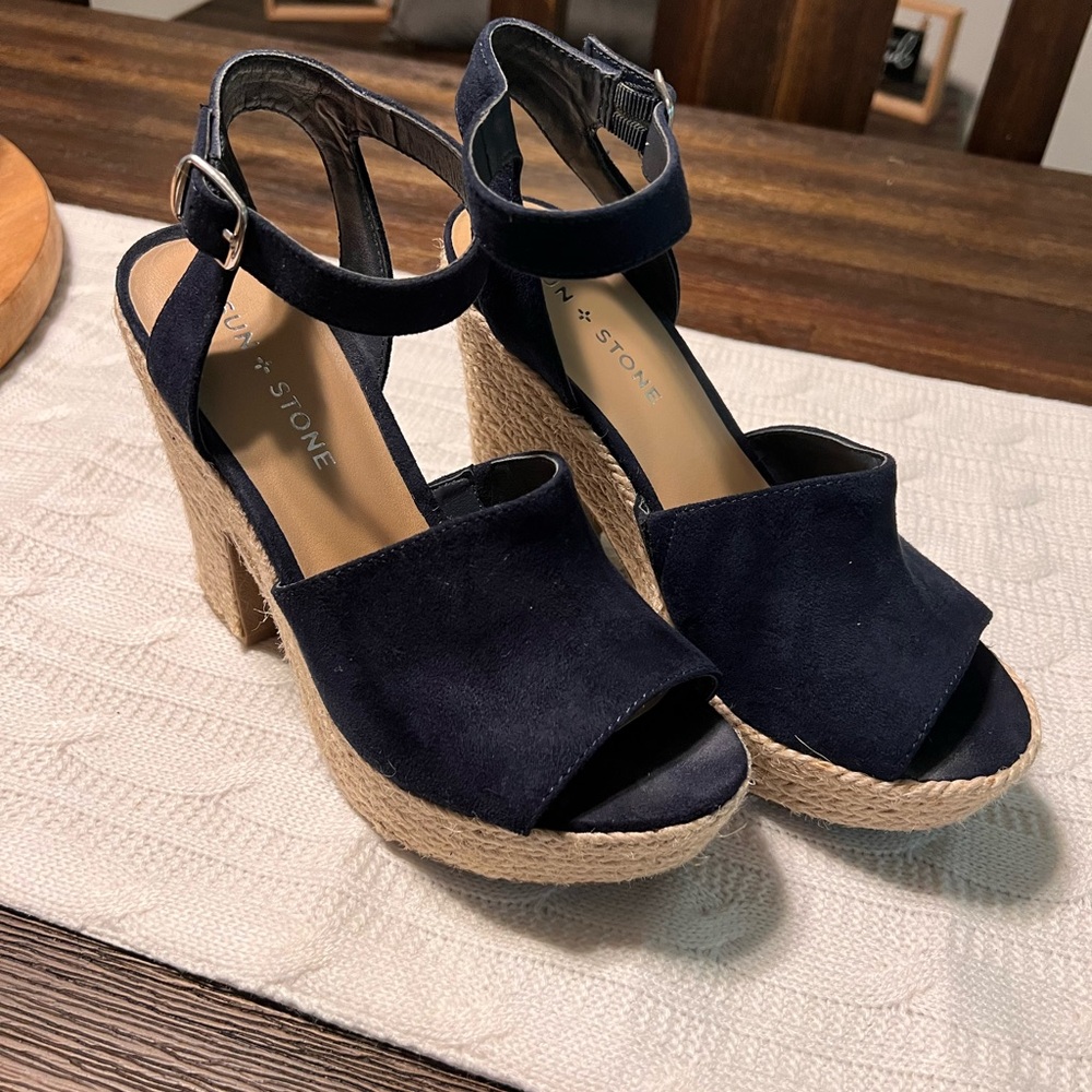Sun Stone Navy Blue Wedges